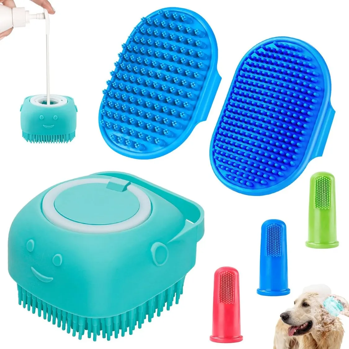 six-piece dog bath and brush set