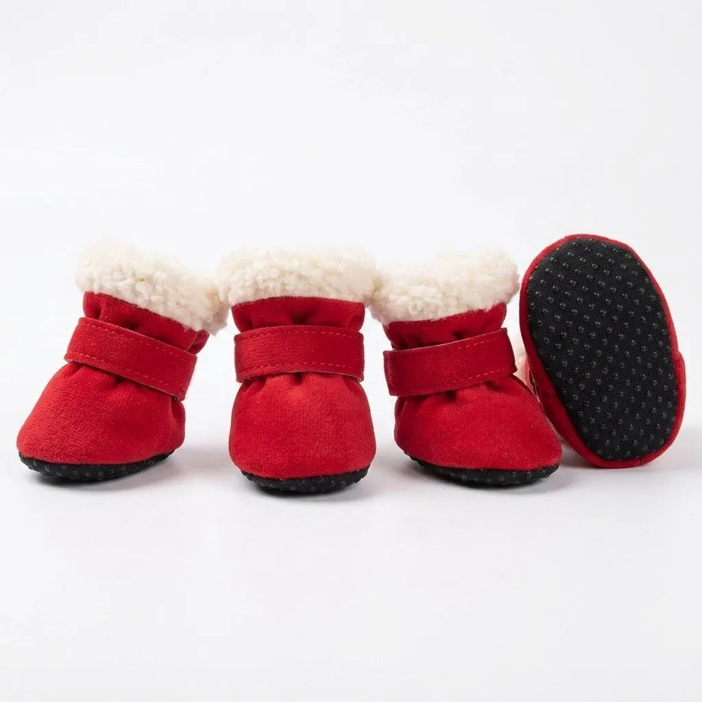 four red boots with a non-slip sole