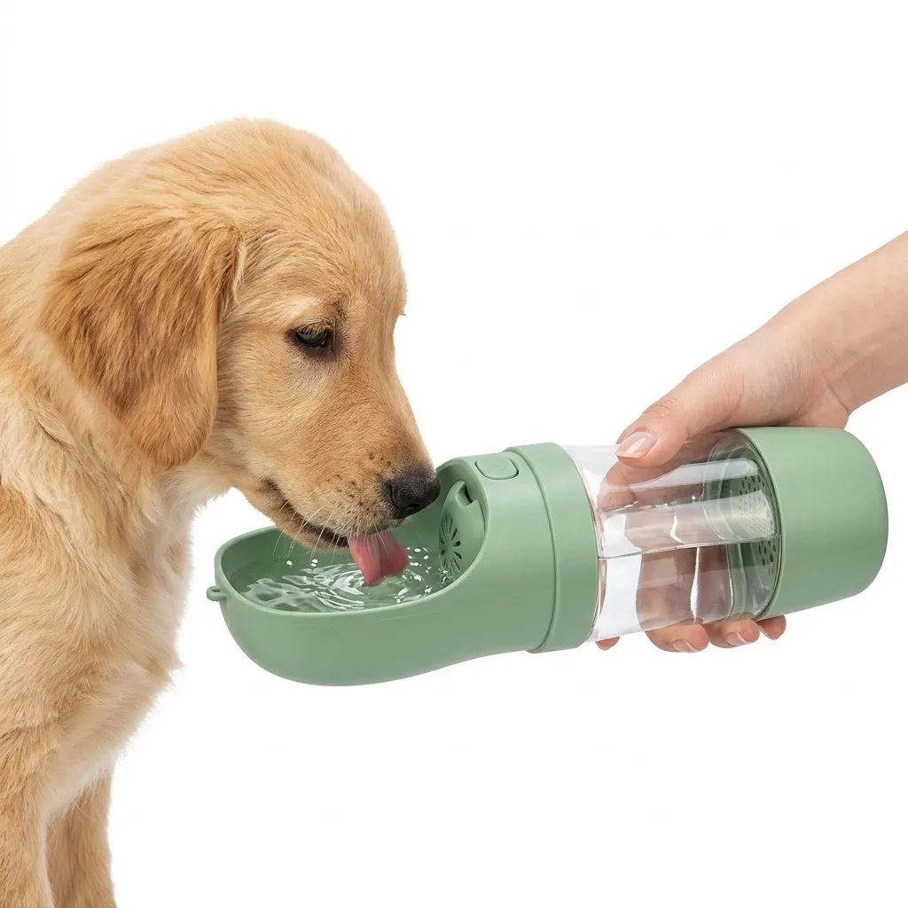 green cup with a kibble compartment